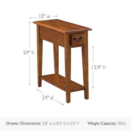 Leick Home Haven Ridge End Table, Solid Wood, 1 Storage Drawer, Bottom Display Shelf, Narrow, Easy-Assembly, Medium Oak, 24.0 in. L x 10.0 in. W x 24.0 in. H, 9017-MED