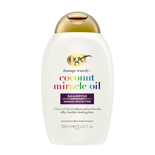 OGX Coconut Miracle Oil Shampoo 385 ml, feuchtigkeitsspendendes Haarshampoo mit Kokosöl für trockenes, geschädigtes und krauses Haar und angenehmen Kokosduft