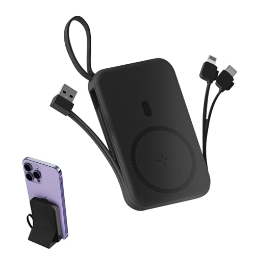 Anluomania Power Bank Magnetico, 10000mAh Caricatore Portatile Batteria Esterna Ricarica Rapida 22.5W, con Display LED, 2 Porte e 2 Cavi Integrati, per Smartphone e Tablet