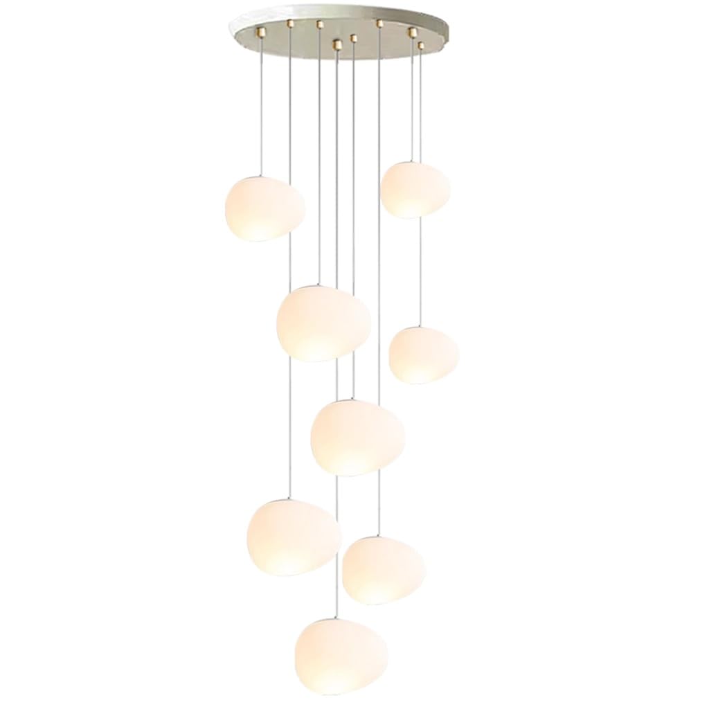 Nowoczesny Minimalistyczny Żyrandol Białe Kamienki Wisiec Światło Lampy Wieśne Schodowe Villa Regulowana Wysokością Używany Do Pomieszczeń Dziennych Wille Schody Budynki Podwójne(Eight heads)
