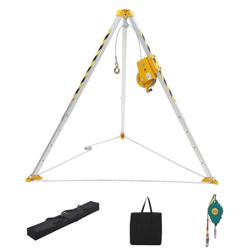 EliteEdge Confined Space Rescue Tripod Kit with 1200 lbs Winch, 7 ft Legs, 98 ft Cable, Steel Construction, 33 ft Fall Protection and Storage Bag for Traditional Confined Spaces Safety