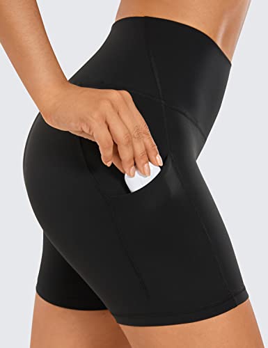 Crz Yoga Womens Butterluxe Biker Shorts With Pockets 5 Inches - High Waisted Volleyball Workout Athletic Yoga Short Leggings Black Medium #TOP3