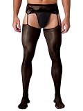 Zaldita Men's Sissy Glossy Ice Silk Lace Legging Tight Footed Pantyhose Hollow Out Stockings Pants Black One Size