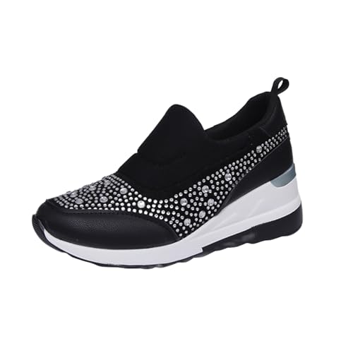 Zapatillas de mujer con cuña para mujer, con plataforma de cuña, para mujer, brillantes, brillantes, de piel, modernas, informales, cómodas, para caminar, impermeables, resistentes al desgaste