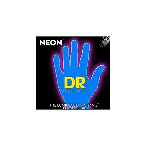 DR hiDef blue neon lite 009, 011, 016, 024, 032 « 042 » jeu de cordes pour guitare électrique noir/fluorescent (éclairage dans l’obscurité) - Les Beatles, Paul McCartney, John Lennon, RIngo Starr, George Harrison DR hiDef blue neon lite 009, 011, 016, 024, 032 "042" jeu de cordes pour guitare électrique noir/fluorescent (éclairage dans l'obscurité)