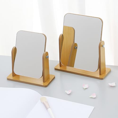 Espejo de maquillaje con soporte de bambú natural miniatura 6