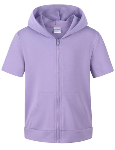 Image of Spring&Gege Boys Lightweight Full Zip Hoodies Short Sleeve Hooded Sweatshirt (5-14 Years)