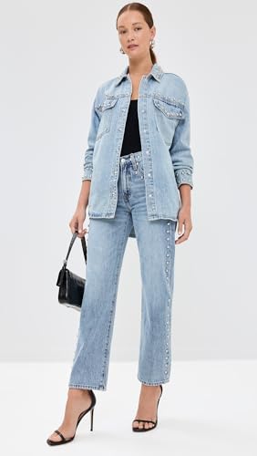 Image of PISTOLA - Lexi Mid Rise, Signature Bowed Straight Jeans - Light Denim Jeans