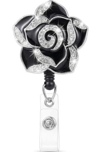 Hyloxs Badge Reel for Nurse Medical, Bling Camellia Flower Retractable ID Badage Holder for Occupational Therapy Gifts Funny Badge Holder for Teachers Students Employees ID Badge
