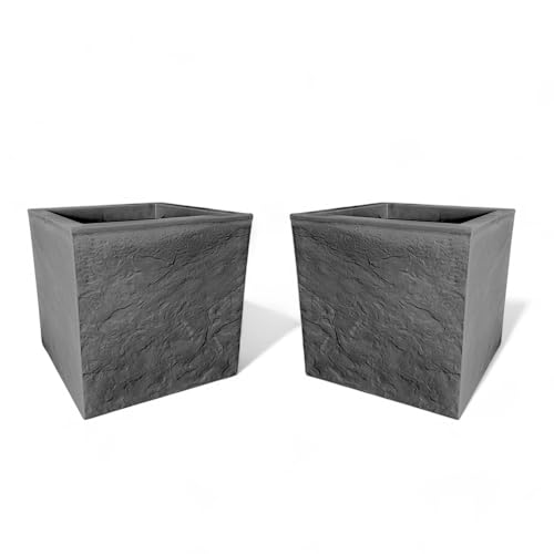 Pincho Jardinera Decorativa Grande para Interior y Exterior - Macetero Efecto Piedra de 30x30x30 cm, Ideal para Plantas Naturales y Orquídeas, Macetas Decorativas Modernas, 2 Unidades