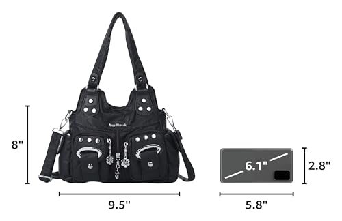 Image of Angel Kiss Small Hobo Purses for Women, Washed Vegan Leather Multi-Pocket Purse, Shoulder Handbag with Adjustable Strap
