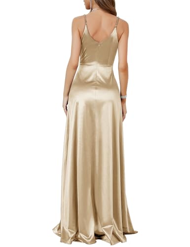 MUXXN Women's Gorgeous Spaghetti Strap V Neck Stain Split Evening Party Maxi Dress3