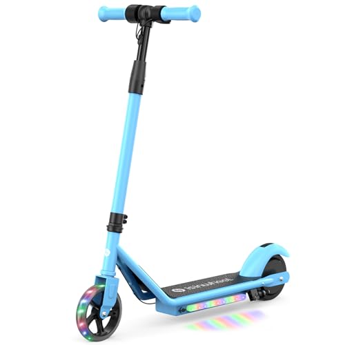 isinwheel Electric Scooter for Kids Ages 6-12, 150W Motor, 6/10 MPH Speeds, Colorful Lights, Adjustable Height, Kids Electric Scooter with Dual Brake & Thumb Throttle— Great Gift for Boys & Girls