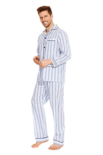 Image of GLOBAL Mens Pajamas Set, 100% Cotton Woven Drawstring Sleepwear Set with Top and Pants /Bottoms