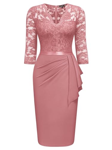 Image of Miusol Women's Retro V Neck Floral Lace Ruffle Style Cocktail Party Dress