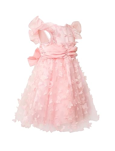 Girls Dress Pink Feather Decor Party Dress Ruffle Sleeve Tuller Dresses for Girls Festival3
