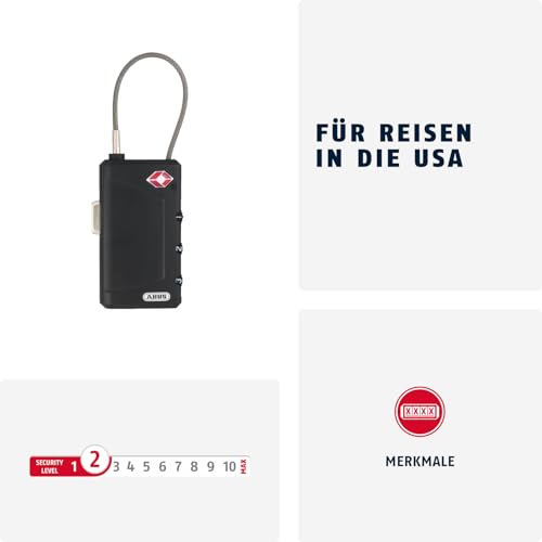 ABUS TSA-Schloss 148TSA/30 - Kabelschloss zur Gepäcksicherung mit 3-stelligem Zahlencode - für Koffer, Taschen, Rucksäcke