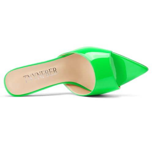 Image of TNYNFBEB Womens Stiletto High Peep Open Pointed Toe Sandals Mules Shoes Slip-on Slingback Office Party Dress Patent Leather Summer 3.9 Inches Heels