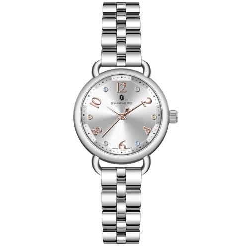 Image of Sapphero Ladies Watch Easy to Read Wristwatch, Women's Quartz Watch with Stainless Steel Strap, 5 ATM Waterproof, Classic Elegance Women Business Waterproof Watch