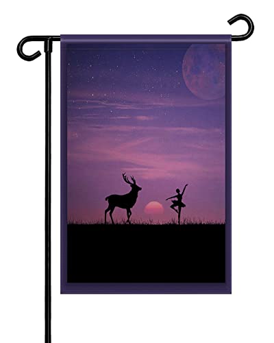 Garden Flag, Double Sided Outdoor Decorative Flags 12x18 inch, Durability Flags for Yard and Garden - Purple Starry Grassland Seasonal Outside House Decoration