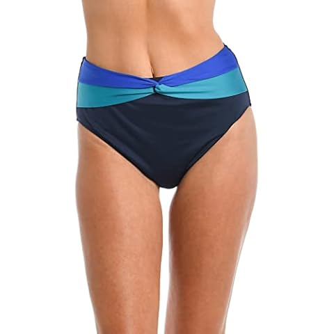 24th & Ocean Women's Twist Front High Waist Swimsuit Bottom Bikini, Midnight//Color Block, X-Large Cover