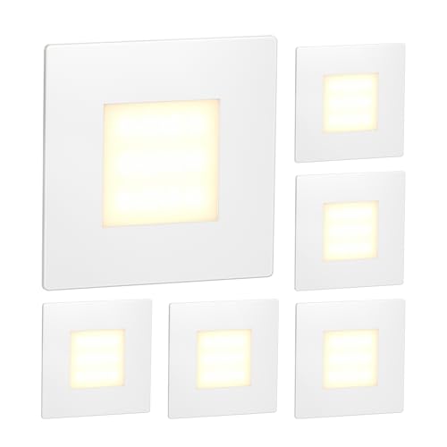 ledscom.de 6 Stück LED Treppenlicht/Wandeinbauleuchte FEX für innen und außen, eckig, 85 x 85mm, warmweiß