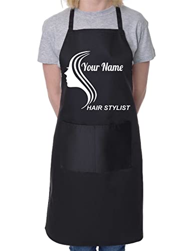 Print4U Personalised Apron Hair Stylist Add Your Shop Name Here Hairdresser Barber Black