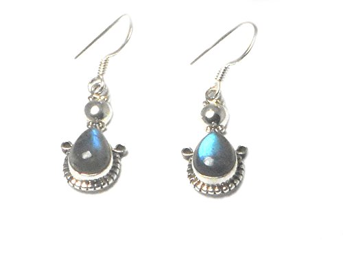 Boucles d'oreilles labradorite goutte Art Gecko en argent sterling, le cadeau d'anniversaire parfait