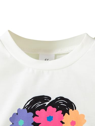 Image of Girl's 2 Pcs Outfits Short Sleeve Graphic T-Shirt Top and Paperbag Waist Shorts Set with Belt