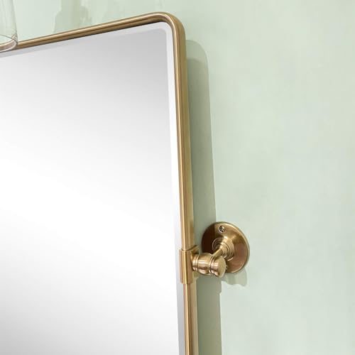 Image of TEHOME Pivot Mirror Brushed Gold Tilt Bathroom Vanity Mirror Large Metal Framed Rectangle Tilting Beveled Vanity Mirrors for Wall, Vertical Hanging, Overall 34.14 x 40 inches (Mirrror 30 x 40 inches)