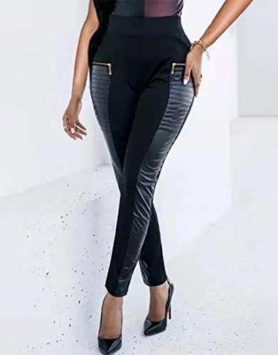 Flamingals Faux Leather Leggings For Women High Waisted Stretchy Patch Zip Black #TOP4