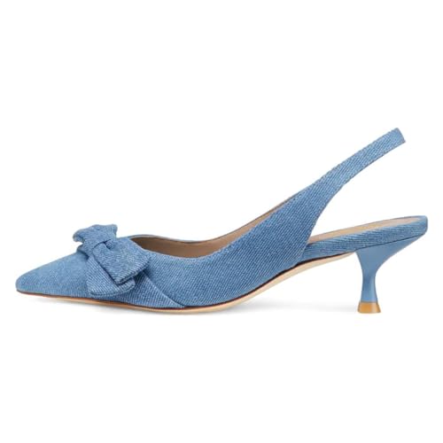 Milooey shoes Womens Bow Pointed Toe Pumps Kitten Low Heels Elastic Slingback Shoes for Dancing Party Daily Work Wedding Dress Size 4-16 US4