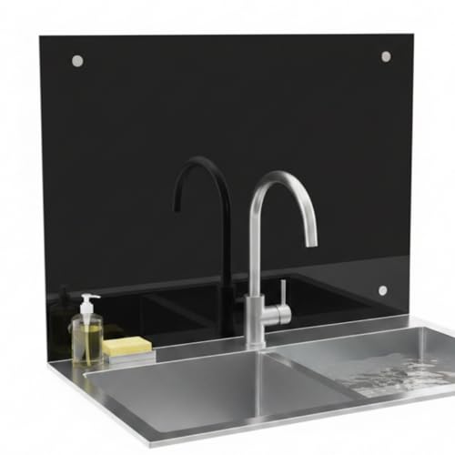 Mucola Küchenrückwand Glas 80x40 cm Schwarz – Spritzschutz aus 6 mm Sicherheitsglas, hitzebeständig & kratzfest, inkl. Edelstahl Befestigung, Glasrückwand für Herd & Küche