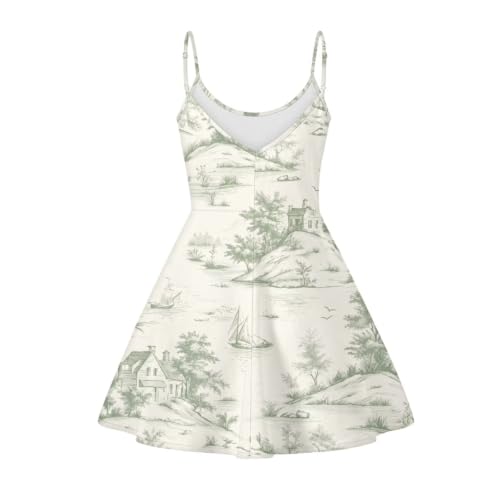 Image of Women's Spaghetti Strap Dress Summer Casual Swing Sundress Girls Beachwear Swing Mini Dress