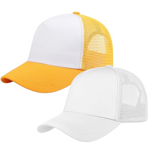 Image of Falari 5-Panel Mesh Baseball Cap, Trucker Hat, Structured Plain Design, Cotton, Adjustable Size