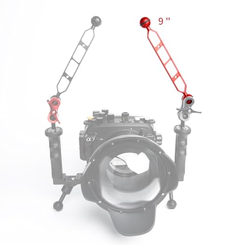 Image of Red 9 inch Underwater Aluminum Alloy Extension Arm (2-Pack) - Dual Ball System with 1 inch Head Connector, Waterproof & Rustproof for Diving Camera Tray /Strobe /Video Light, Scuba Photography Gear