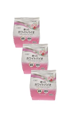 粉末洗剤 柔軟剤入り洗濯用洗剤 詰め替え用 酵素の力で汚れ分解 ふんわり柔軟剤が入った粉末洗濯用洗剤 香りのホワイトバイオ 大容量 まとめ買い 弱酸性 コメリ L’CREST 900g (3袋)