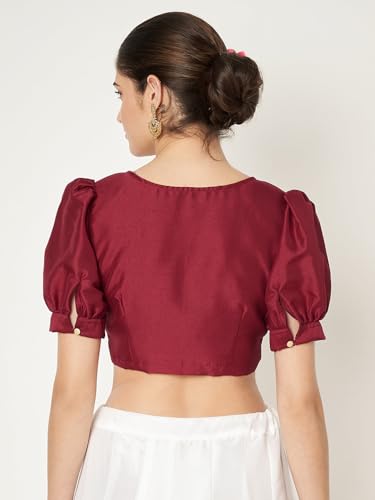Image of studio rasa Women's Silk Blend Printed V-Neck Padded Readymade Top for Festive Party Wedding
