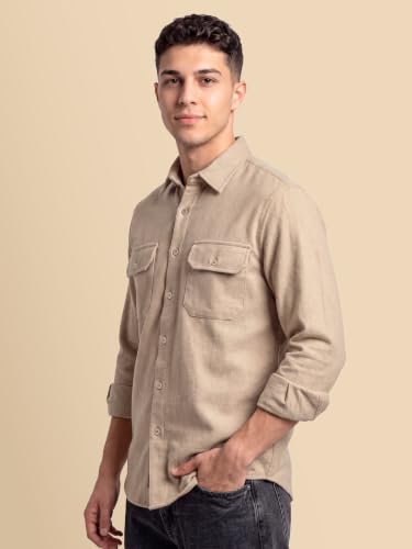 Image of Beyoung Solid Recycled Flannel Shirt for Men | Premium Cotton Flannel | Classic Pointed Collar