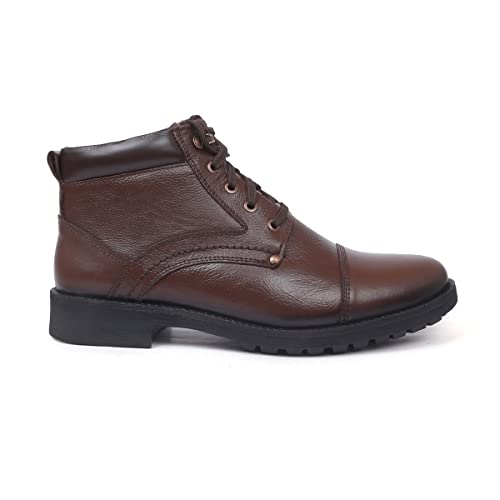 Image of Zoom Shoes Men's Genuine Leather Stylish High Ankle Boots With Laces For Travelling /Office /Party ZA-4171 | Lace-up Shoes With 1-inch Heel, Memory Cushion Insole & TPR Sole