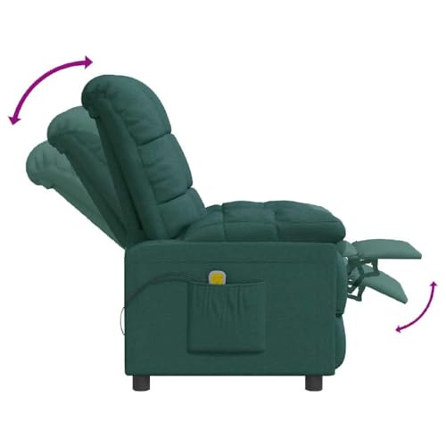vidaXL Massagesessel, Sessel Verstellbare Rückenlehne Fußteil, Fernsehsessel Relaxsessel mit Liegefunktion, Liegesessel Polstersessel Ruhesessel, Dunkelgrün Stoff – Bild 8