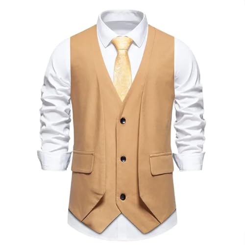 Men’S Formal Fake Two-Piece Waistcoat Single Breasted Slim Fit Vintage V-Neck Sleeveless Jacket For Business3