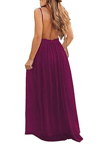 Womens Maxi Dresses,Lace Backless Party Club Beach Long Dresses Wine,Large #TOP3