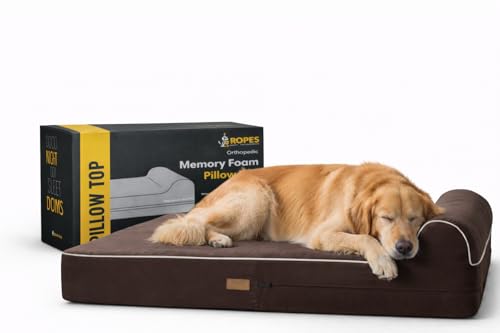 KOPEKS Orthopedic Memory Foam Dog Bed 7' Inch Thick Extra Large Dog Bed With Pillow Brown 50'x34'x10' Includes Waterproof Liner & Durable Removable Cover With Smart Design