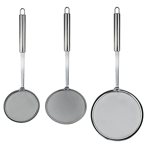 3 Pcs Stainless Steel Hot Pot Fat Skimmer Spoon Kitchen Cooking Fine Mesh Food Strainer Skimming Grease Spoon for Gravy, Cooking, Grease and Skimming (Fine mesh width: 3.6