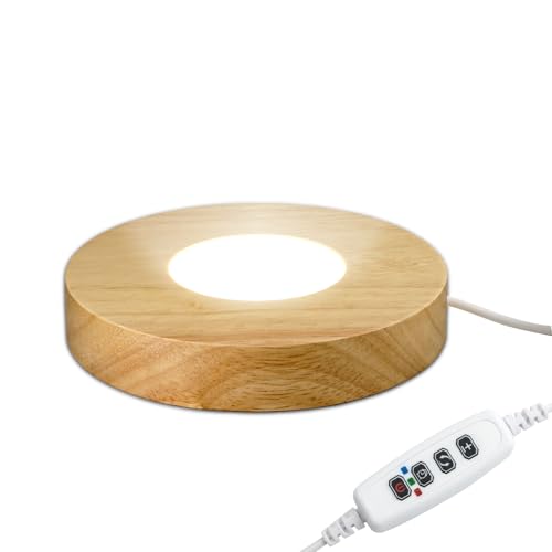FuoiCorn Wood LED Light Base - Crystal Display Base for Glass Art/Acrylic, 3 Light Modes with 10-Level Dimming & Auto Timer (Yellow, 4.7inch)
