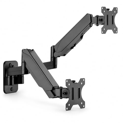 Mount-It! Dual Monitor Wall Mount Bracket - Double Computer Monitor Wall Mount With Two Height Adjustable Full Motion Arms Tilt up to 17' - 32' Inch Screens with 75, 100 VESA Patterns, 19.8 Lb Per Arm