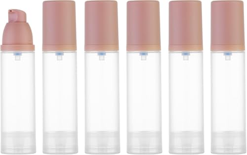 Lulupack 1.7oz Airless Pump Bottle - Mini Travel Foundation Bottle for Moisturiser - Small Makeup Skincare Container for Toiletry - Empty Cream Vacuum Pump Dispenser for Cosmetic 50ml 6PCS Pink