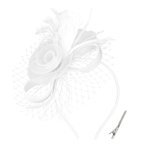 Uintoon White Fascinators Hats for Women Tea Party Hat with Feather Fascinator Hat Headband Derby Hats for Women Girls Tea Party