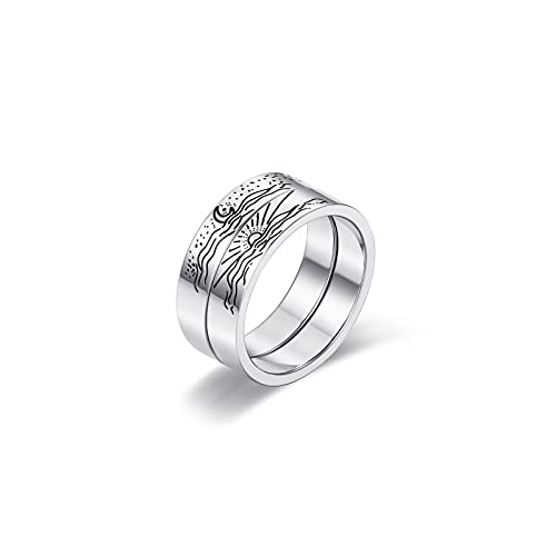 Moon and Sun Ring, Couple Ring,sun ring,sunrise ring,Crescent Moon ringï¼ŒFriendship Ring, Star Ring, Lover Ring, Partner Ring, Gift (Stainless Steel, 7)